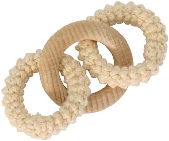 Montessori Interlocking Rings, Sensorial Material, Natural Beechwood & Cotton Sensorial Toy, 3 Months+ (Beige) - Image 2