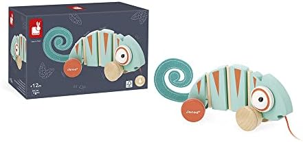 Janod - Tropik Pull-Along Chameleon - Wooden Early-Learning Toy - Silent Wheels - Educational Walking and Balancing Toy - Water-Based Paint - 1 Year + J08264 - Image 2