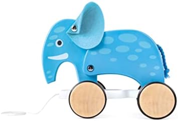 Hape: Pull Along - Elephant - Blue - Wooden Animal Toy, Rubber Rimmed Wheels, Encourages Walking, Push & String Pull, Kids, Baby & Toddler, Age 12 mo+ - Image 2