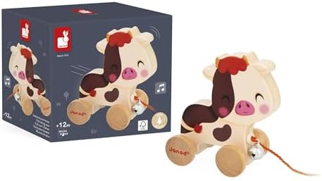 Janod - Wooden Pull-Along Baby Toy - Cow - Image 7