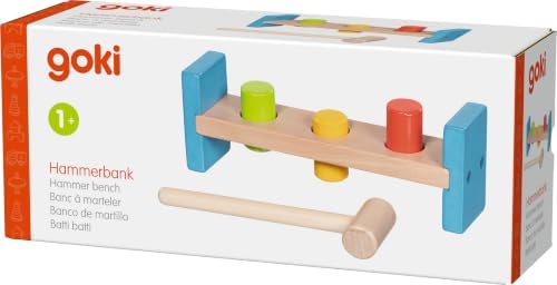 goki 58319 Wooden Hammer Bench with 3 Blocks and Hammer - Motor Skills Toy for Children from 2 Years - Image 3