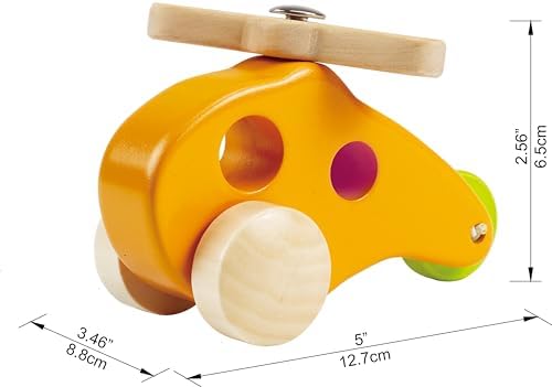 Hape Little Copter Wooden Toy Toddler Play Vehicle, L: 5, W: 2.6, H: 3.5 inch, Yellow - Image 2