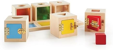 Guidecraft Peekaboo Lock Boxes with Storage Tray: Sorting & Stacking Toy for Children - Kids Early Learning , Multi-colored Wooden Educational Toddler Toy - Image 5