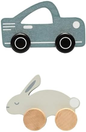 Bundle of Pearhead Wooden Toy Car + Pearhead Wooden Bunny Push and Pull Toy - Montessori Baby and Toddler Toy, Baby Girl or Boy Nursery Accessory by Pearhead