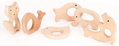 IoF 12 Pcs Teething Toys for Babies, Natural Wooden Teething Rings Baby Teether Chew Toys for Infant Toddler Teethers Crackers Animal Set Pain Relief Handmade Hanging Ring Set Toy - Image 2