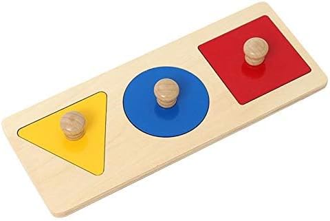 Adena Montessori Colorful Multiple Shape Puzzles Toys for 6-12 Months 1 Year Old Toddler Babies First Shapes Geometric Jumbo Knob Wooden Puzzle Color Sorter (3 Pieces)