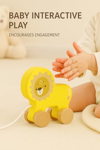 Wooden Pull Toy Push and Pull Lion Pull Along Walking Toy for Baby Toddler - Image 7