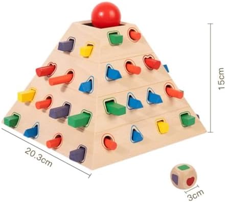 Gralara Pyramid Shape Sorter Hand-Eye Coordination Wooden Shape Sorter Screen Fun Geometric Insert Toy - Image 7