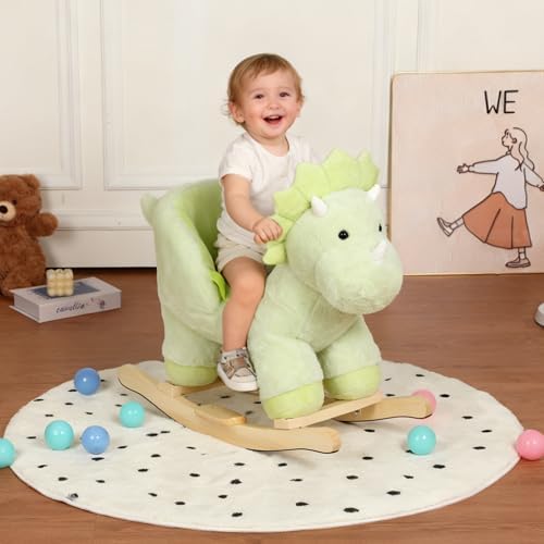 Dinosaur Rocking Horse with Sound and Music for Ages 12-36 Months, Green - Image 2