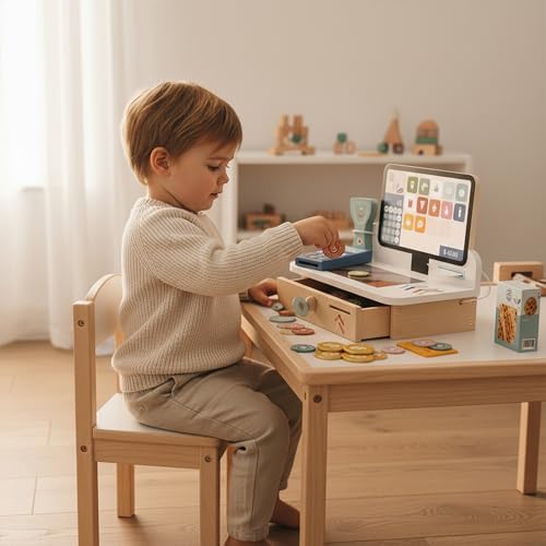 Speedy Monkey Wooden Cash Register | Pretend Shopping Set, 12 Pcs Playset - Image 2