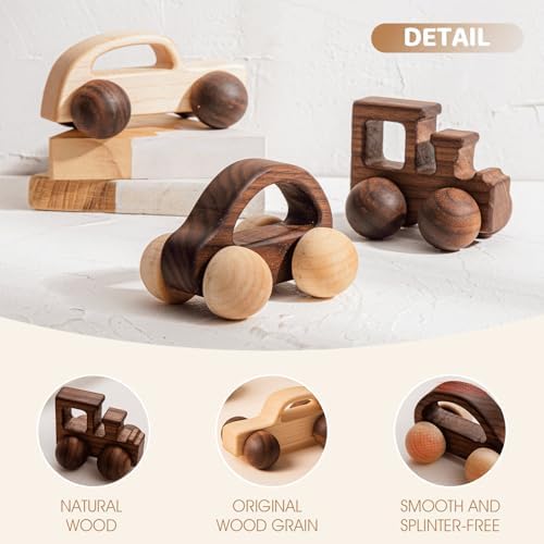3PCS Wooden Baby Toys, Montessori Toys for Babies 0-6-12 Months, Baby Grasping Toys Push Car Toys for 1 Year Old Boy Birthday Gift,#2 - Image 2