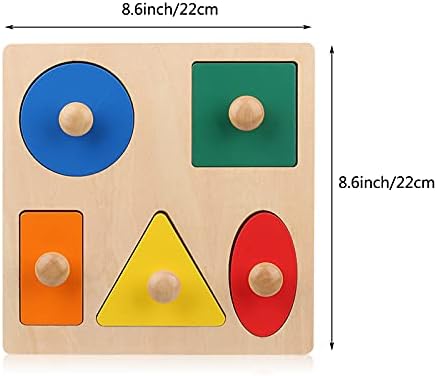 Montessori Wooden Puzzle Board Knob Wooden Puzzle Geometric Shape Puzzle Early Education Material Sensorial Toy for Toddler Shape & Color Sorter (5 Geometry Shape) - Image 7