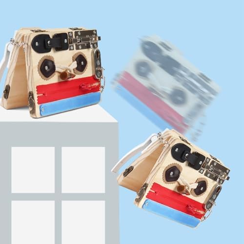 DYNWAVE Children Learning Board Wooden Busy Board Activity Board Sensory Board with Locks Buckles Buttons and Zippers for Hand Eye Coordination Folding Portable Case Suitable for Travel car Rides - Image 2