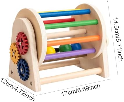 Rolling Drum Toys Wooden Drum Sensory Toy Mirror Knob Puzzle Rainbow Ball Kit Easy to Hold Material Suitable for Children’s - Image 2