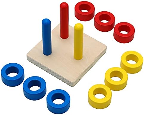 Elite Montessori 3 Wooden Colored Discs on Colored Dowels for 6+ Months, 1 Year Old Baby, Brain Development and Eye Hand Coordination Activities - Image 3