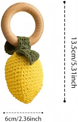 Wooden Baby Rattle Toys Stuffed Crochet Rattle with Teether Ring for Newborn Babies Fruit Wooden Teether Toy Infant Toddler Handcrafted Crochet Rattles Cute Shower Gifts for Boy and Girls - Image 2