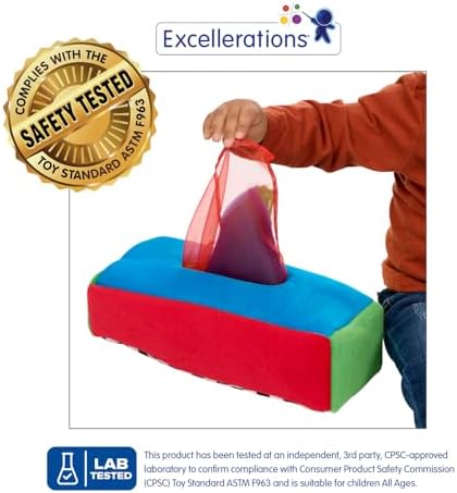 Excellerations Plush Pull & Play 12 inches L x 5-1/2 inches W x 3-1/2 inches H Tissue Box 12 Square Scarves for Children, Kids Educational Baby Toy, 9 Months and Up - Image 2
