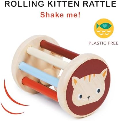 Mentari Toys - Rolling Kitten Rattle - Wooden Rolling Rattle - Montessori Sensory Toy - Boost Gross Motor Skills - Baby First Toy, Baby Shower Gift - Age 0+ - Image 2