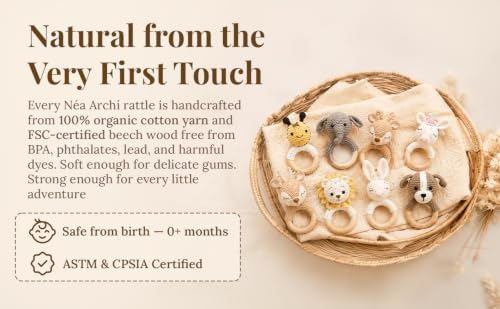 Néa Archí Crochet Baby Rattle, Organic Cotton & Beech Wood, Dog - Image 7