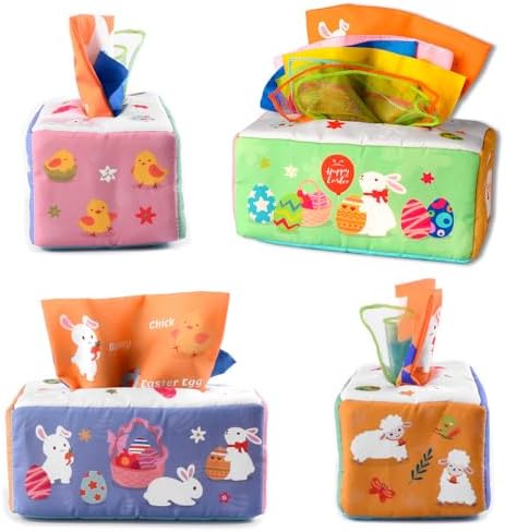 Waybla Easter Baby Toys, Easter Tissue Box Montessori Toy, Soft Stuffed High Contrast Crinkle Infant Sensory Early Learning Easter Toys, Easter Gifts, Easter Basket Stuffers for Babies 12+ Months - Image 2