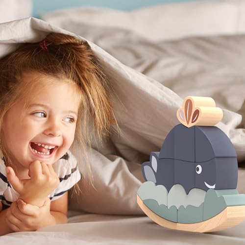 Speedy Monkey Rocking Stacker – Whale Balance Game, 13 Wooden Pieces, Fun Skill Challenge for Family, Develops Hand-Eye Coordination, Fine Motor Skills, Non-Toxic Paint, For Kids 2-6 Years - Image 2