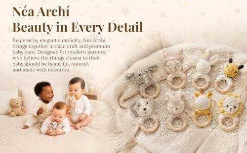 Néa Archí Crochet Baby Rattle, Organic Cotton & Beech Wood, Dog - Image 2