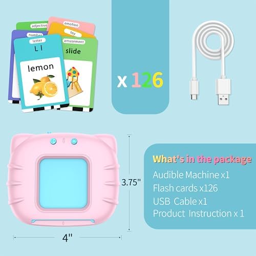 Eaever ABC Talking-Flash-Cards with 252 Words, Birthday Gifts for Girls 3 4 5 6 Years, Language Therapy Toys, Pink - Image 6