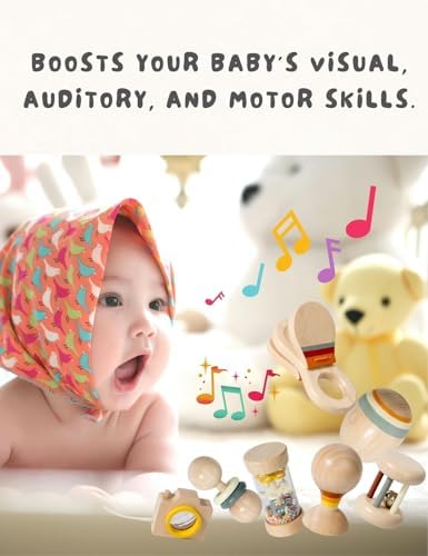7 Pcs Wooden Baby Toys Set, Organic Rattles & Montessori Musical Toys - Image 2