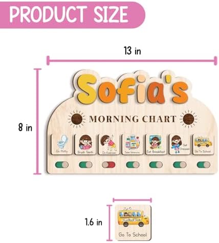 TinyKidz Wooden Morning Routine Chart, Visual Schedule for Toddlers, Wall Art, Rectangular, 13 x 8 inches, Minimalist, Education, Bedroom, Nursery - Image 7