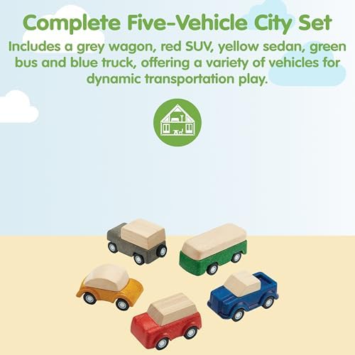 PlanToys® Car Set Wooden Montessori Vehicle Kids Indoor Outdoor Play Toy - Image 2