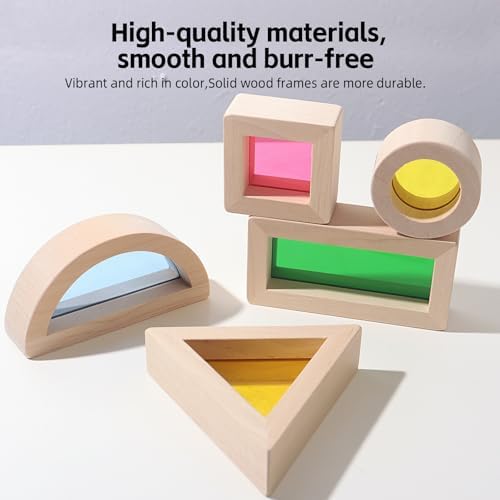 Dinhon 24-Piece Acrylic Montessori Blocks for 18+ Months -Rainbow Stacking Toy, Non-Toxic Wooden Framed Geometric Blocks for Early STEM Learning & Sensory Play, Ideal Gift for Boys/Girls - Image 7