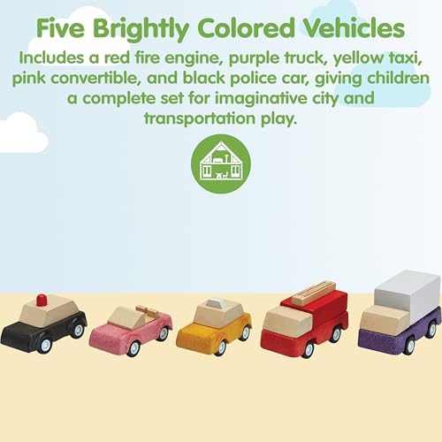 PlanToys® Vehicle Set Wooden Montessori Kids Indoor Outdoor Play Toy Fun - Image 2