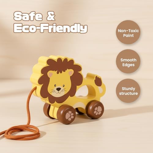 Baby Toys Car,Wooden Pull Along Toy for Toddlers 1 2 3 Year Olds - Image 2