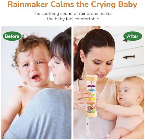 WODI Wooden Rain Stick Montessori Toys for Babies 6-12 Months,Baby Rattle Shaker Sensory Developmental Toy,Raindrops Musical Instrument Baby Musical Toys for 1 Year Old Toddler Kids - Image 2