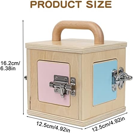 Montessori Wooden Lock Box with 4 Doors — Fine Motor Skills Activity Board for Toddlers 1-4, Problem Solving Toy with Different Lock Mechanisms, Natural Beech Wood Educational Gift - Image 2