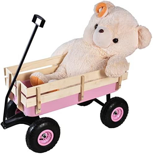 Heavy Duty Kid Wagons for Kids All Terrain Wagon Removable Wooden Wagons, Folding Wagons for Kids Gift, Christmas, Halloween, Back to School (Pink) - Image 2