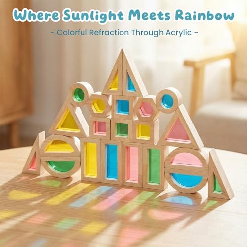WOODENFUN Wooden Building Blocks Set for Kids, 22 Pcs Rainbow Stacker Game - Image 6