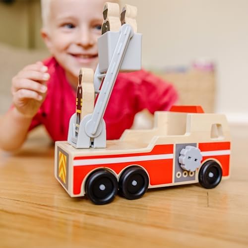 Melissa & Doug Wooden Fire Truck with 3 Firefighter Play Figures - Image 2