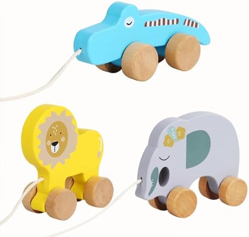 Wooden Pull Along Toy Pull Toy Birthday Gift Cute, Developmental Toy Wood Pulling Toy Wooden Wheel Animal Toy Boys Girls Kids, Elephant - Image 2