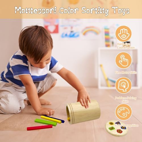 Wooden Montessori Sticks Toys for Kids, 8 Colors Natural Wood Toddler Learning Sorting Toys for 3 Year Old, Sensory Matching Game Birthday Gifts for Boys Girls (Multi-Shaped Stick) - Image 2