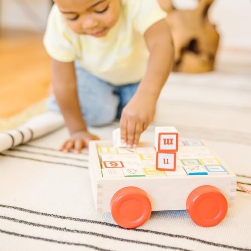 Melissa & Doug Classic ABC Wooden Block Cart Educational Toy with 30 1-Inch Solid Wood Blocks, Multicolor - Image 2