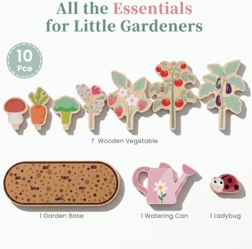 WOODENFUN Wooden Pretend Play Toy for Kids,Vegetable Plants Garden Playset - Image 2