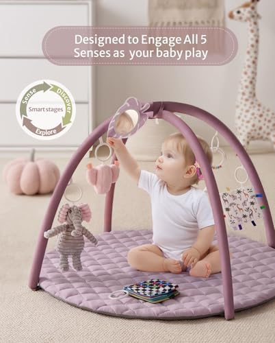 Blissful Diary Baby Play Gym Mat, Tummy Time Activity Mat with 6 Detachable Toys for Stage-Based Sensory & Motor Skill Development, Easy to Install & Clean, Baby Essentials Gift, Lavender Pink - Image 2