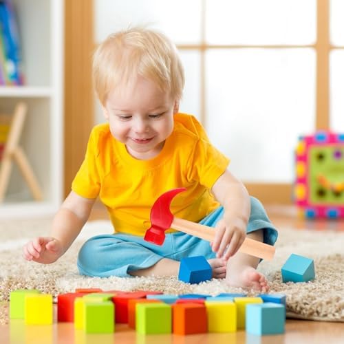10 Pcs Kids Wooden Hammer Toy with 100 Pcs Colorful Wood Golf Tees, Small Plastic Hammer Simulation Hammers Educational Toys for Children Gift Birthday Party Halloween (Red) - Image 7