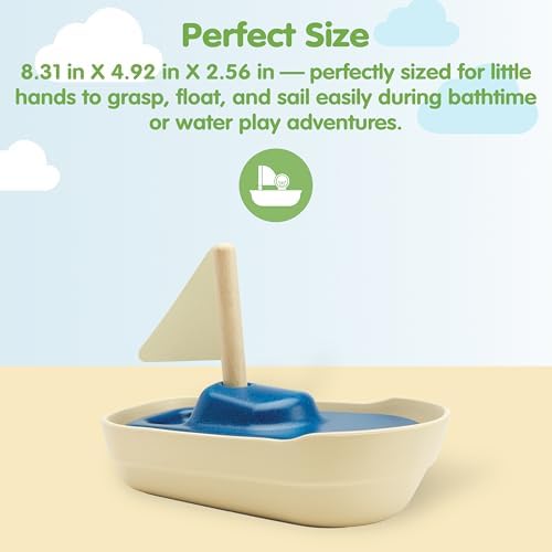 PlanToys® Sailboat Wooden Bath Toy, Eco-Friendly Floating Boat for Kids - Image 2