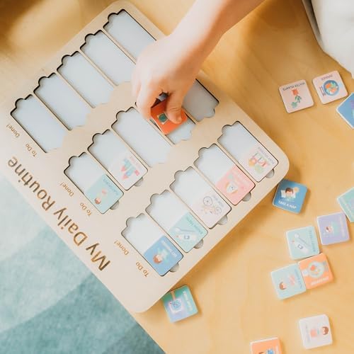 Wooden Toddler Routine Chart Ages 3-6 – Daily & Bedtime Routine Chart, Visual Schedule Board for Kids, Montessori-Inspired Visual Schedule for Kids Daily Routine - Image 7