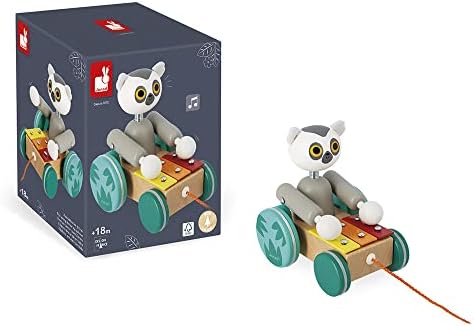 Janod - Tropik Pull-Along Lemur Xylophone - 2-in-1 Wooden Early-Learning Toy - Musical Educational Toy - Walking and Balancing - Water-Based Paint - 18 Months + J08270 - Image 2