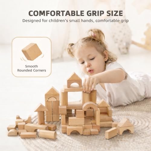 100 Pcs Wooden Blocks for Toddlers 1-3, Kids Building Blocks & Shape Sorter - Image 2