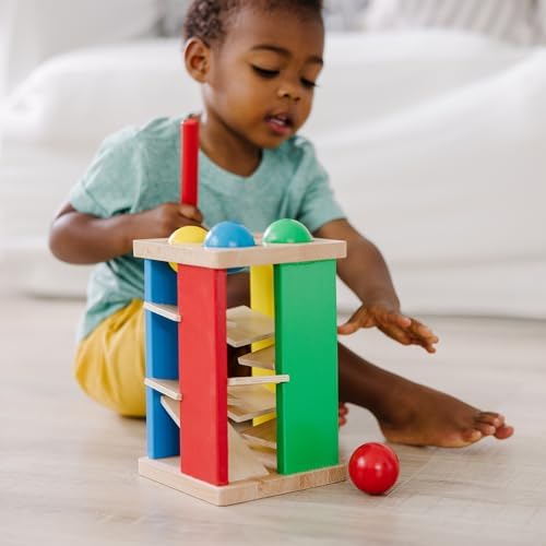 Melissa & Doug Deluxe Pound and Roll Wooden Tower Toy with Hammer, White - Image 2