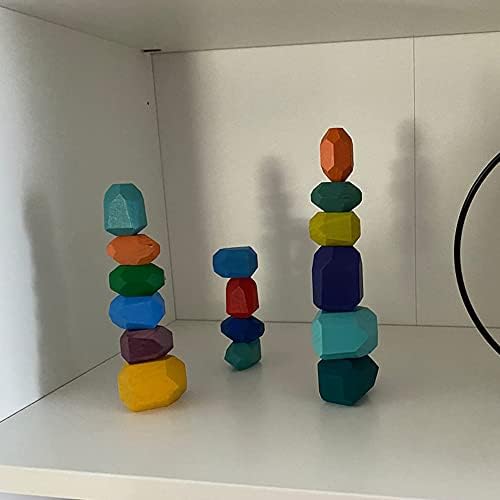 Cllayees 16 Pcs Wooden Stacking Blocks Rocks Building Toys, Colored Solid Wood Stones Pre-School Educational Games Creative Toys for Kids Toddlers (Pack of 2) - Image 7